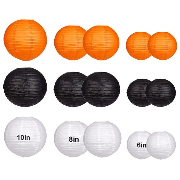 15pcs Black Orange White Paper Lanterns Decorative, Party Hanging Decorations for Party Bridal Shower Wedding Baby Shower Graduation Anniversary Room Decor, 3 Sizes