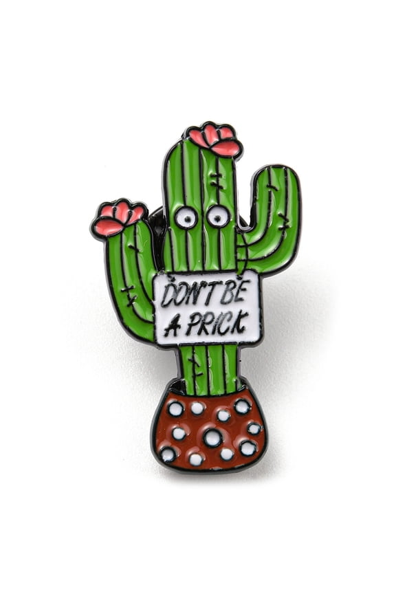 15pcs Cactus with Word Don't Be A Prick Enamel Pins Electrophoresis Black Alloy Brooch Green 30x18x1.5mm