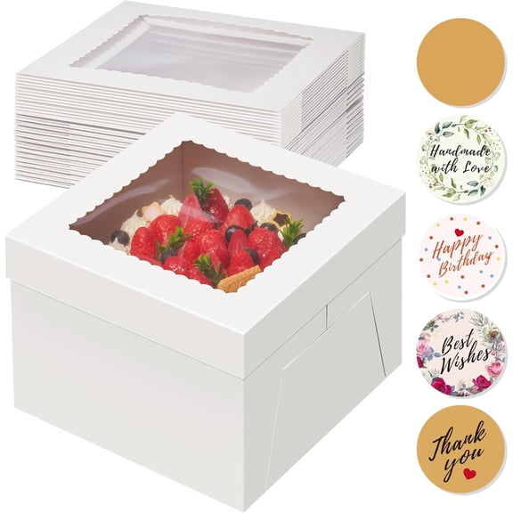 15pcs Cake Boxes, 12x12x8 Inches Tall Cake Box with Window, White Bakery Boxes, Large Baking Boxes, Square Cardboard Cake Box for Multi-Layer Cakes, Cake Decorating Supplies for Gift Giving