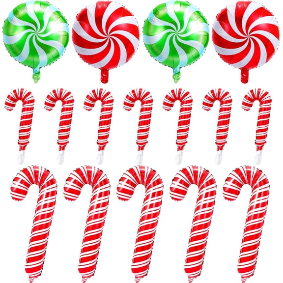 15pcs Christmas Candy Cane Foil Balloons, Red White Balloons for Xmas Holiday Party Supplies Large Photo Backdrop