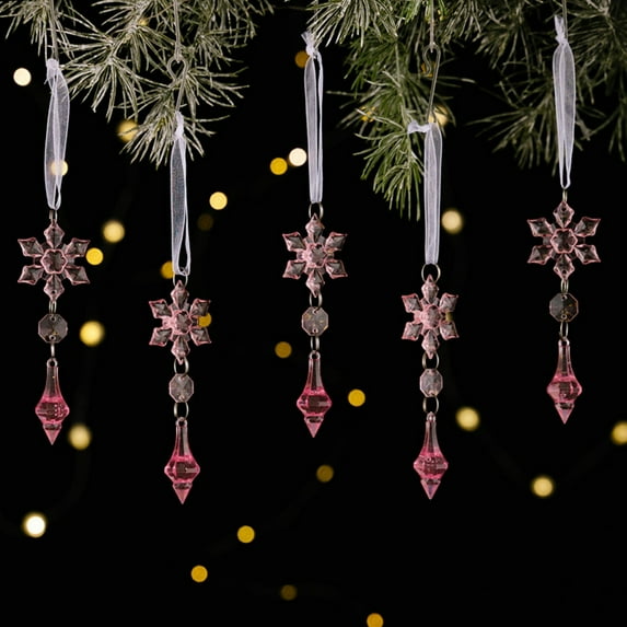 15pcs Christmas Tree Decoration Crystal Ornaments - Hanging Acrylic Christmas Snowflake Icicle Drop Crystal Ornaments for Xmas Tree Winter New Year Party Supplies(Red)