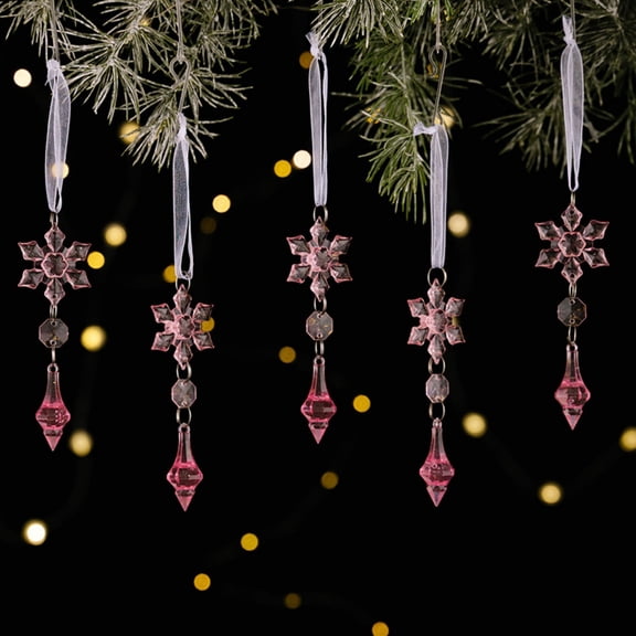 15pcs Christmas Tree Decoration Crystal Ornaments - Hanging Acrylic Christmas Snowflake Icicle Drop Crystal Ornaments for Xmas Tree Winter New Year Party Supplies(Red)