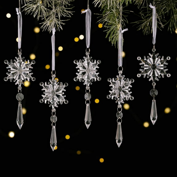 15pcs Christmas Tree Decoration Crystal Ornaments - Hanging Acrylic Christmas Snowflake Icicle Drop Crystal Ornaments for Xmas Tree Winter New Year Party Supplies(Clear)