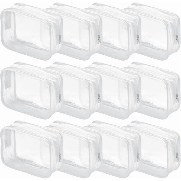 15pcs Clear Plastic Cosmetic Zipper Bags Multi-functional Makeup Storage Bags Rectangle White 17.3x12x5.8cm
