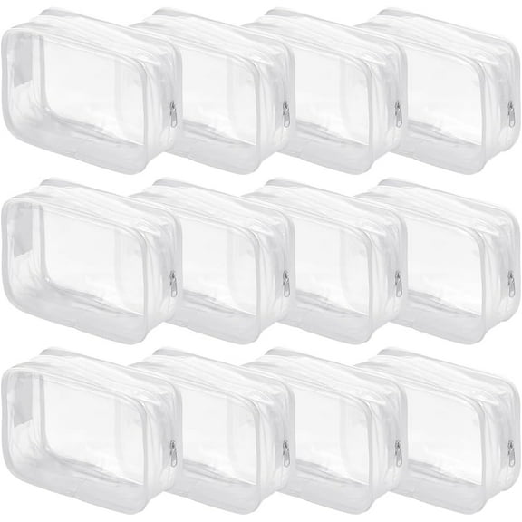 15pcs Clear Plastic Cosmetic Zipper Bags Multi-functional Makeup Storage Bags Rectangle White 17.3x12x5.8cm
