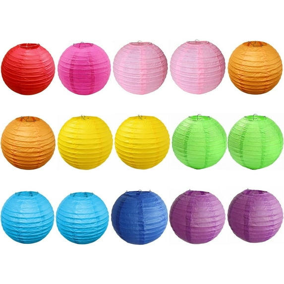 15pcs Colorful Paper Lanterns Multicolor Hanging Ball Lanterns for Birthday Wedding Bridal Baby Shower Home Office Classroom Outdoor Indoor Party Decoration (10 inch)