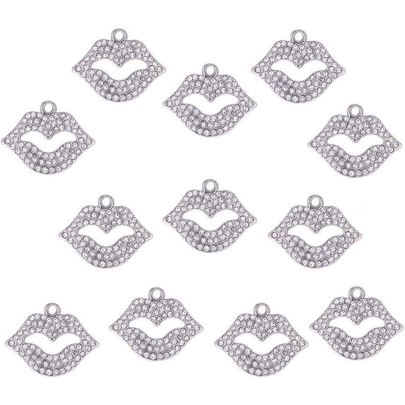15pcs Crystal Sexy Lip Kiss Charms Rhinestone Mouth Pendants Beads Findings