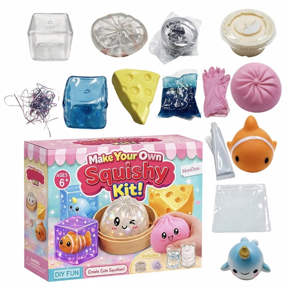 15pcs DIY Squishy Maker Kit, 5-in-1 Food & Sea Animal Craft Making Set to Create Cheese, Bun, Fish & Narwhal Squishies with Molds & Accessories Party Favors Stress Relief Toys Gifts
