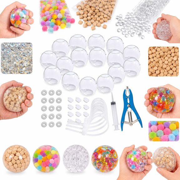 15pcs DIY Stress Ball Kit Blank Skins with Air Pump & Expander Tool for Making Pressure Balls, Make Your Own Fidget Pressure Balls for Adults