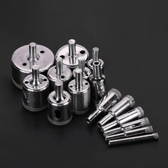15pcs Diamond Core Drill Bit Set for Tile, Glass, Ceramic, Marble, Porcelain, Granite - 6mm to 50mm Hole Saw Cutter