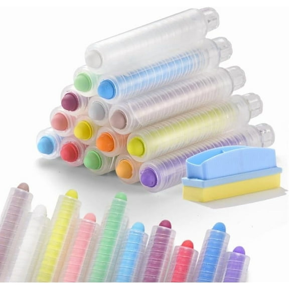 15pcs Dustless Chalk Set with Chalkboard Eraser, Colored Chalk With Holder,Color Sidewalk Chalk for Chalk Paint, Chalks for Outdoor Drawing Perfect for Teachers