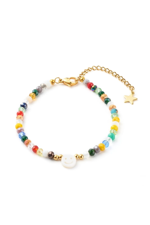 15pcs Electroplate Glass Beaded Bracelets with Face Shell Beads Colorful 7-1/2 inch(19.2cm)
