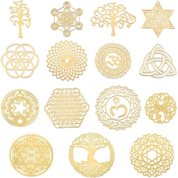 15pcs Energy Stickers Geometry Orgone Pyramid Sticker Self Adhesive Golden Brass Stickers Energy Tower Material