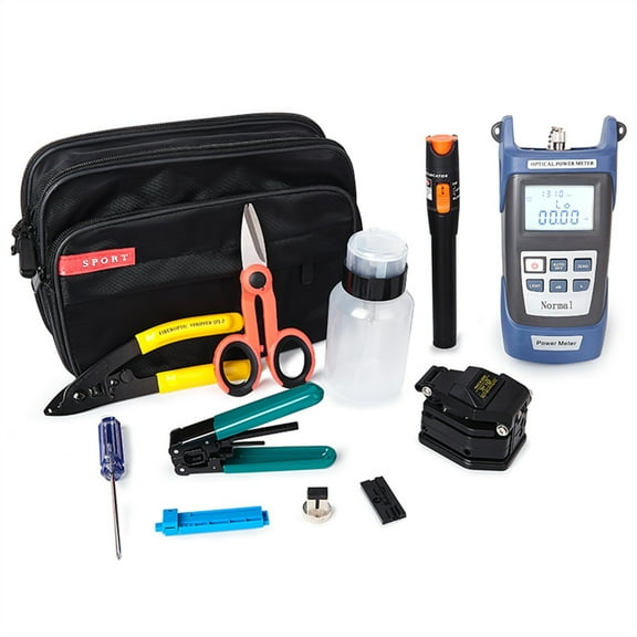 15pcs Fiber Optic FTTH Tool Kit DY-60C Fiber Cleaver Optical Power Meter 10km VFL Kevlar Scissors ,Precise Cleaving