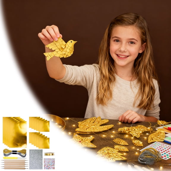 15pcs Gold Craft Foil Sheets, Gold Foil Sheets for Embossing,Decorative Metal Sheet Embossing Tools for Painting Gilding Crafting Decoration,with 2 Rolls Wire,Engraving Tools, Artwork Making Kit