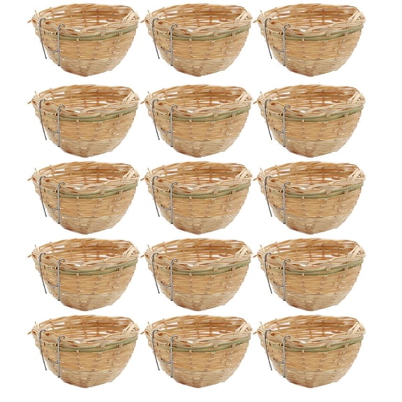 15pcs Handmade Bamboo Wicker Canary Nest Pans Small Bird Nest Boxes Cage Hanging
