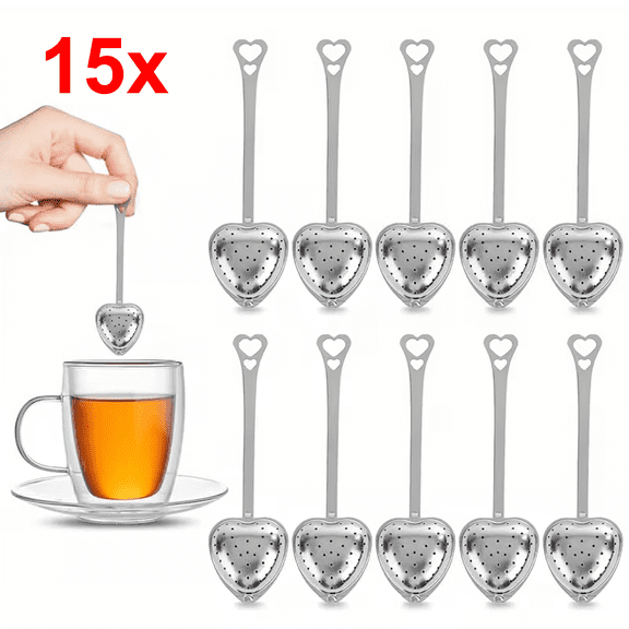 15pcs Heart-Shaped Stainless Steel Tea Infusers, Fine Mesh Strainer Spoons for Loose Leaf Tea, Perfect for Tea Parties & Kitchen Use