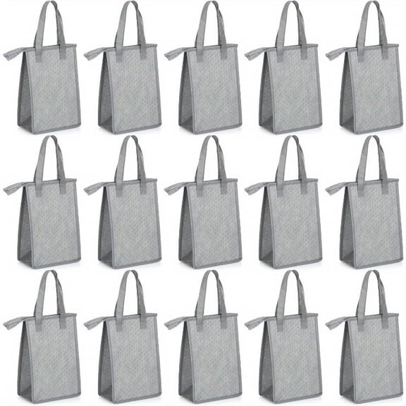 15pcs Insulated Lunch Bags Cooler Lunch Tote Bag Bulk with Zipper Thermal Leakproof Lunch Bags for Women Men Work Office School Travel Picnic Grey