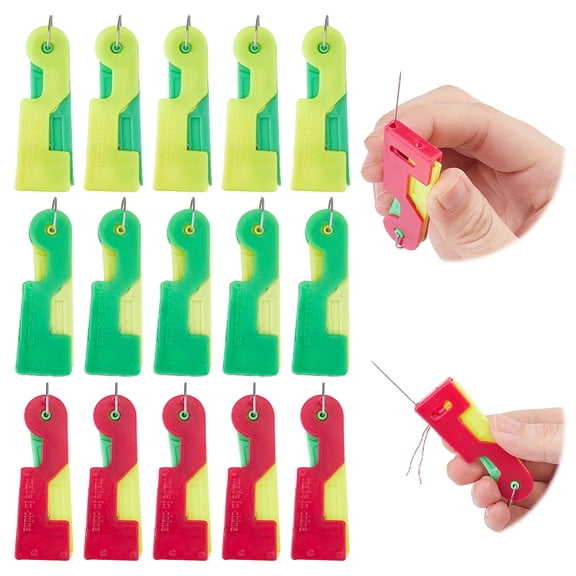 15pcs Iron Sewing Needle Devices Threader Thread Guide Tool with Plastic Findings Mixed color 68x22x7mm