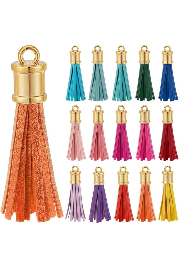 15pcs Leather Tassels 15 Colors Imitation Leather Tassels 3 Inch Keychain Tassels Decoration Tassel Charm with Loop