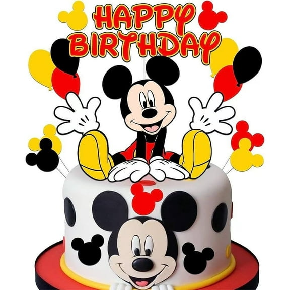 15pcs Mickey  Birthday Decorations with 13pcs Cupcake Toppers, 2pcs big Cake Topper for  Mickey Birthday Party Supplie