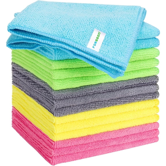15pcs Microfiber Cleaning Cloth Lint Free, Absorbent, Streak Free, Non-Abrasive, Reusable and WashableCleaning Towels with 5 Color Assorted,11.5"X11.5"(Green/Blue/Yellow/Pink/Grey)