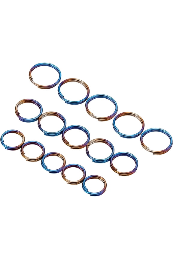 1Set 15pcs Mini Split Rings 10/12/14mm Titanium Alloy Key Rings Double Loops Keychain Jump Rings Rainbow Color Rings Connectors for Keychains Necklaces Pendant Clasp Supplies