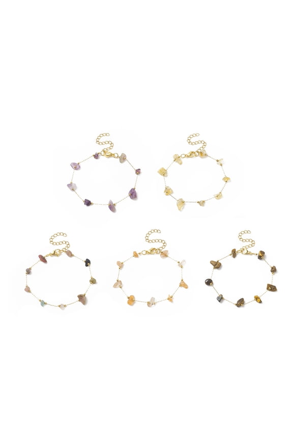 15pcs Mixed Chips Beaded Bracelet Golden 316 Surgical Stainless Steel Jewelry for Women 6-7/8 inch(17.5cm)