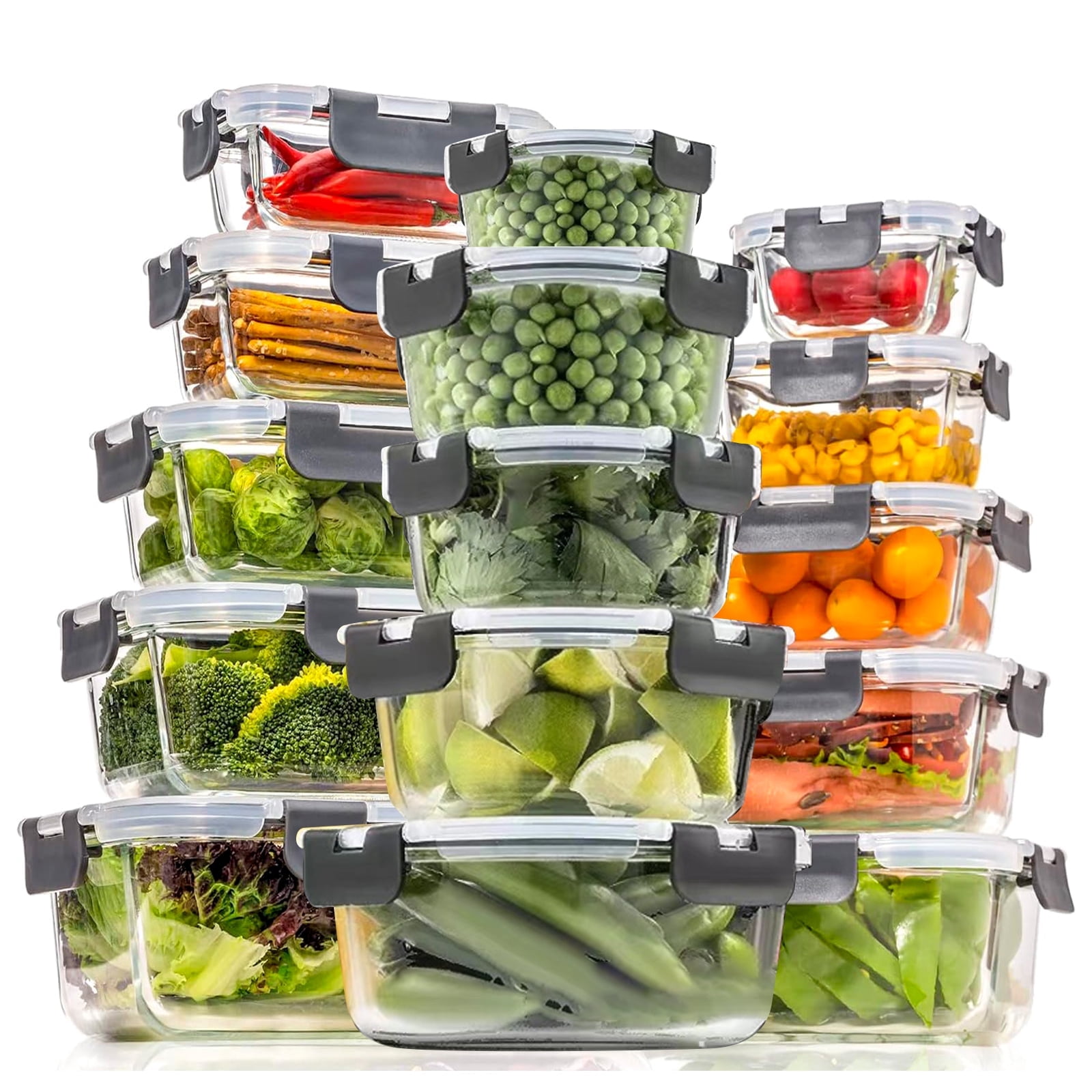 Snap Containers 30 Piece Glass Food Storage Containers Set,Round;Rectangular&Square ...