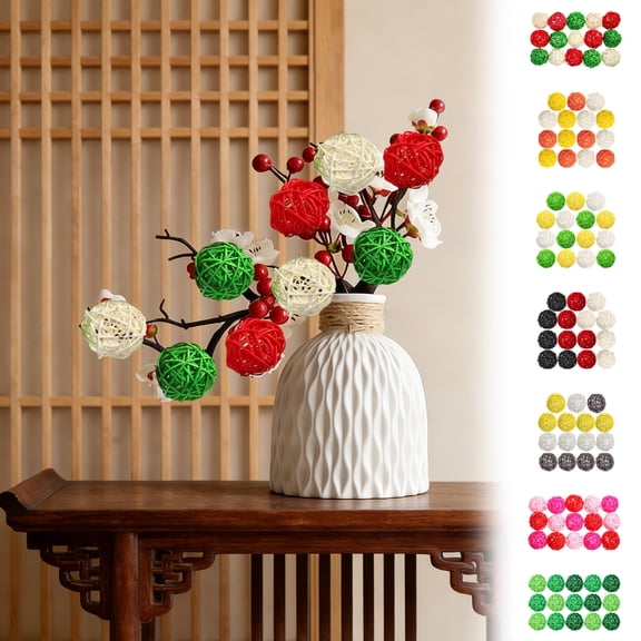 15pcs Natural Rattan and Willow Ball Decorative Set, Bowl Vase Fillers for Coffee Table, Wedding and Party Easter Decor, Hollow Branch Balls that Add Rustic Charm to Home Decor Arrangements, D