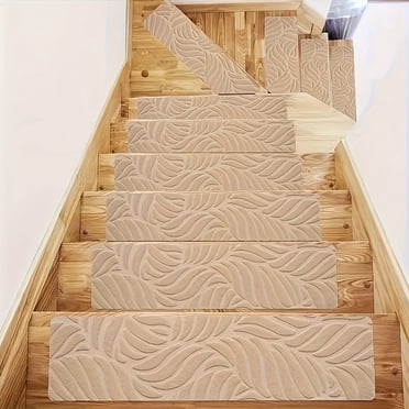 15-Piece Non-Slip Stair Treads - 8x30 Inch Floral Grey Carpet Mats For Wooden & Tile Stairs