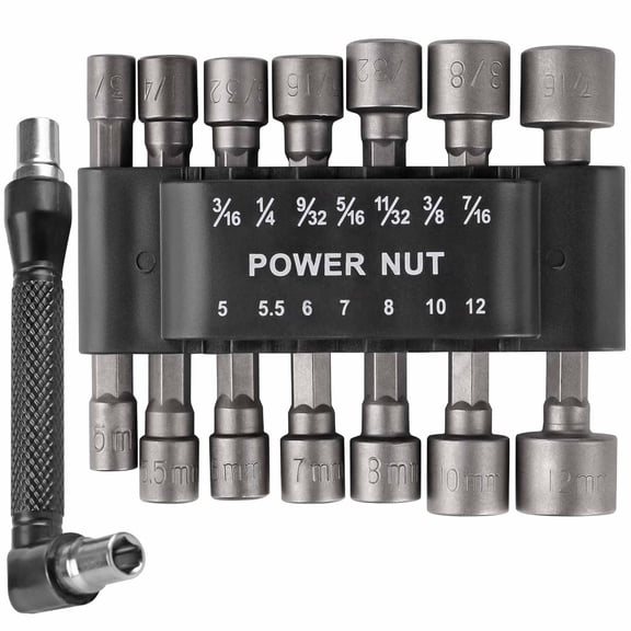 15pcs Nut Driver Set,Hex 5/16 Drill Bit Nut Driver Set Socket Adapter 1/4 Inch 42mm Electrician Tools, Contain L-shaped Manual Tool+ Storage Bag