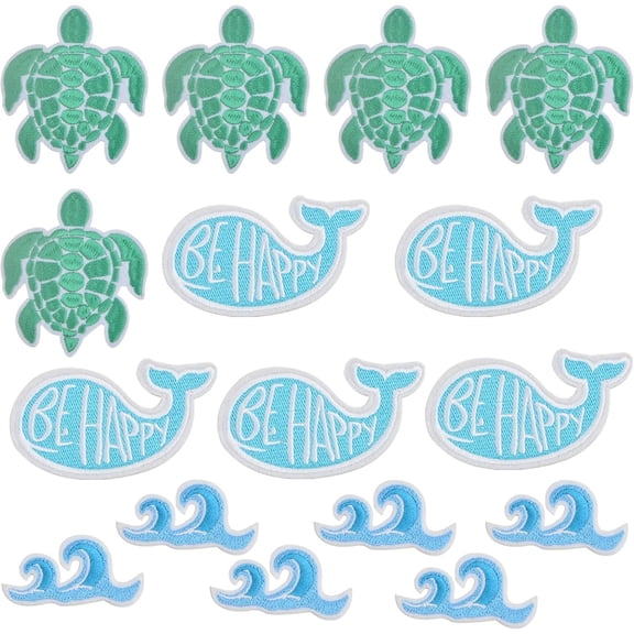 15pcs Ocean Wave Embroidered Patches Sea Animal Turtle Dolphins Iron on Patches Embroidery Patch Applique Craft Repair Accessories for DIY Clothing Jeans Backpacks Hats Decorations