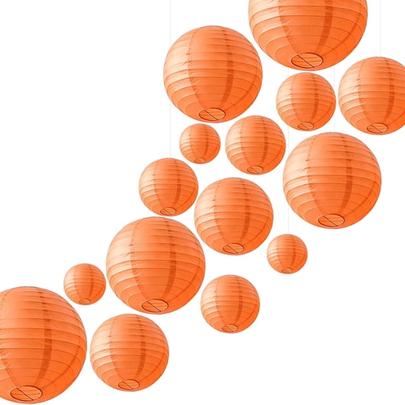 15pcs Orange Paper Lanterns Party Decorations for Wedding Birthday,Hanging Round Paper Lantern for Baby Shower Bridal Shower Party Home Classroom Decor