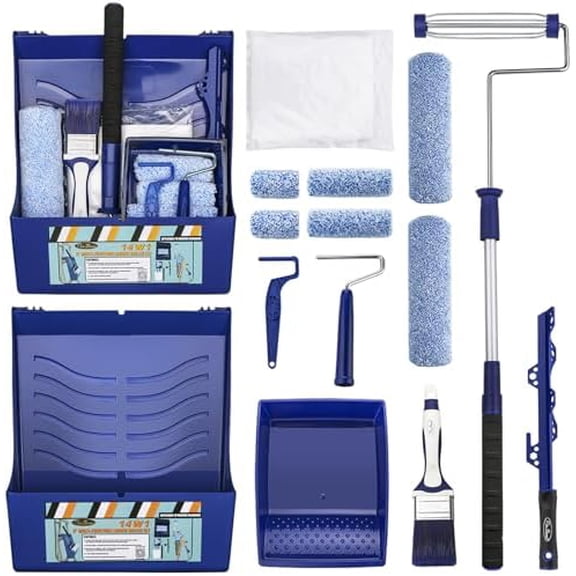 15pcs Paint Roller Kit - 12" Paint Tray, 9" Extendable Paint Roller (18-36 Inch), 4" 2" Mini Roller Frame with Microfiber Covers, Large Paint Kit for Painting Walls, Ceilings, Floors