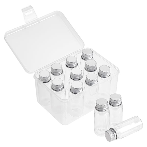15pcs Plastic Bottles Bead Containers with Aluminum Caps Clear 6.1x2.45cm Capacity: 15ml(0.51fl. oz)