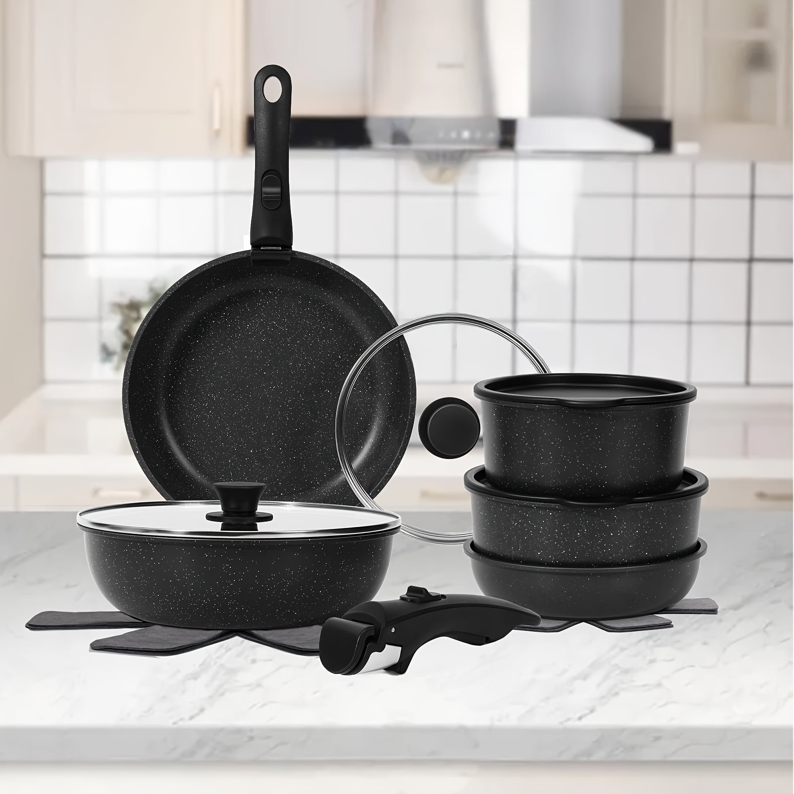 15pcs Pots and Pans Set Non Stick, Kitchen Cookware Sets with ...