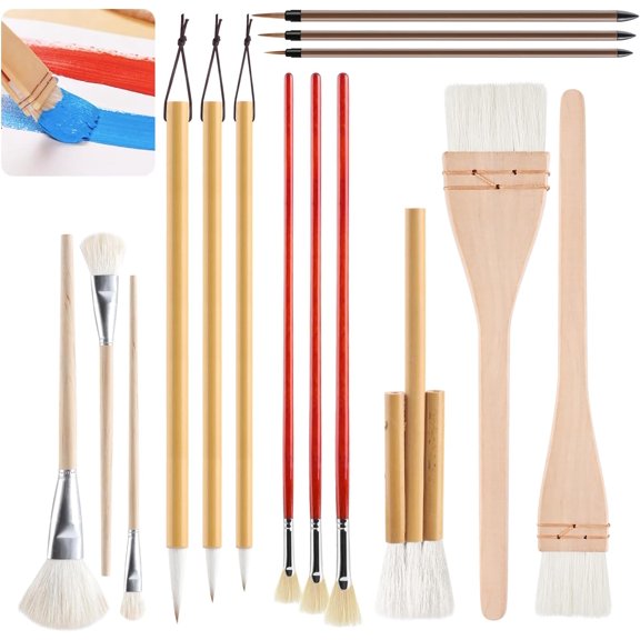 15pcs Pottery Glaze Brushes Paint Brushes Set - Ceramic Brushes Artist Painting Tools Hake Brushes for Pottery, Paint Brushes for Acrylic Painting Watercolor Wash Ceramic and Pottery Painting