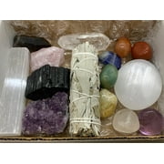 15pcs Premium Crystals Healing Kit in Box with 7 Chakra Stones Sage Quartz Amethyst Tourmaline Selenite Rose Quartz Palm Stone, Gift Set!