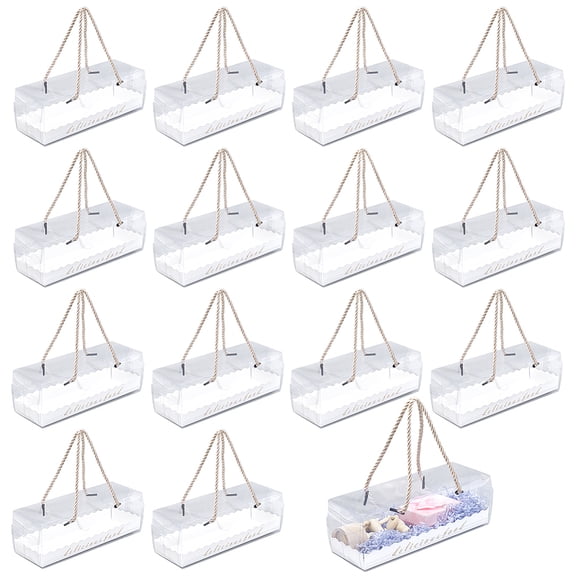 15pcs Rectangle Folding Paper Plastic Storage Boxes with Polyester Rope Handle 215x80x80mm White