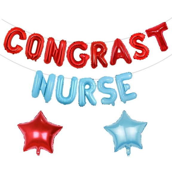 15pcs Red Blue Congrats Nurse Medical Graduation Foil Balloon for Medical Graduation Party Decor, Foil Balloons Medical Graduates Graduation, Red Blue Balloon Banner Kit for Nurse Graduates Party