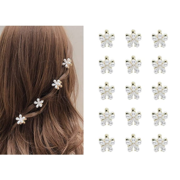 15pcs Small Hair Clips Mini Pearl Claw Clip, Flower Hair Clips with Daisy , Sweet Bangs Hair Jaw Clips Decorative Hair Accessories for Women Girls