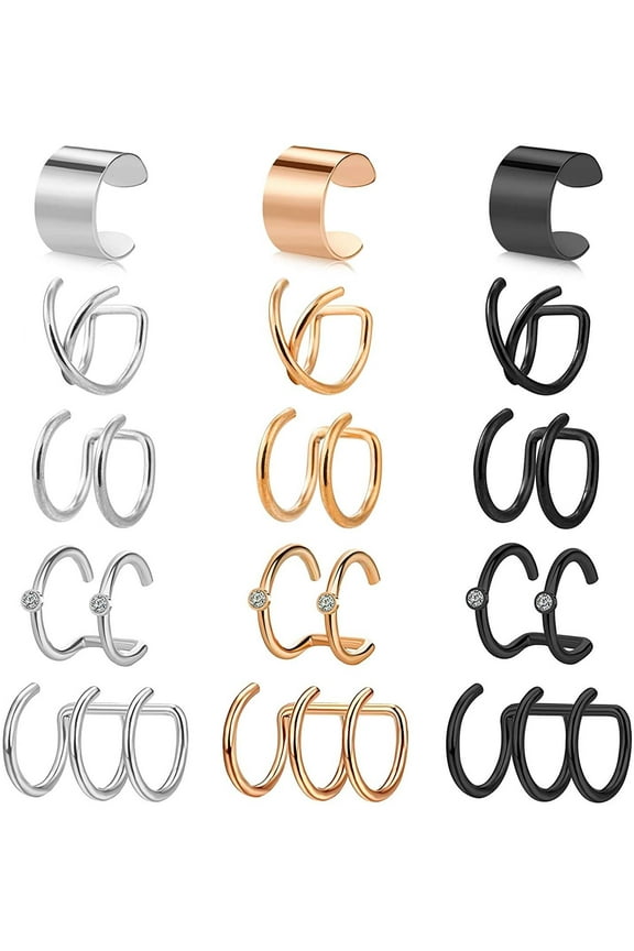 15pcs Stainless Steel Ear Cuff Mulit-Color Ear Clips Ring Briana Williams No Piercing Earrings Set
