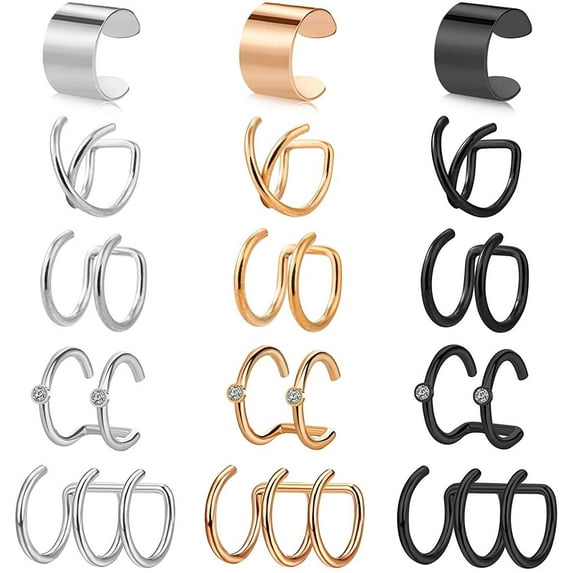 15pcs Stainless Steel Ear Cuff Mulit-Color Ear Clips Ring Briana Williams No Piercing Earrings Set
