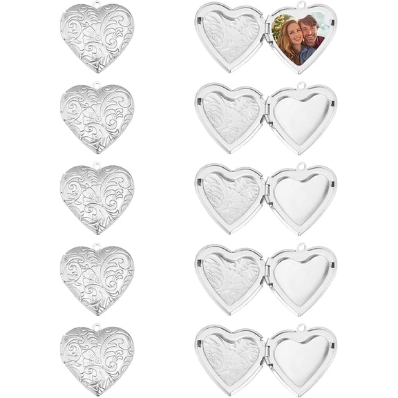 About 15pcs Stainless Steel Locket Pendants oto Frame Charms Heart Pendants Hypoallergenic Love Wedding oto Charms for DIY Memorial Necklace Making 29x29x7mm Hole 2mm