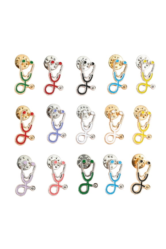 15pcs Stethoscope Pin Nurse Brooch Doctor Student Badges Jewelry Pins Backpack Safety Pin for Unisex