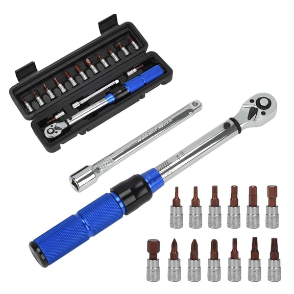 15pcs Torque Wrench Set, 1/4 inch Drive Click Torque Wrench 17.7-212.4in.lb / 2-24Nm 72 -Tooth Ratchet with Quick Release Head for Bike Maintenance Car Repair