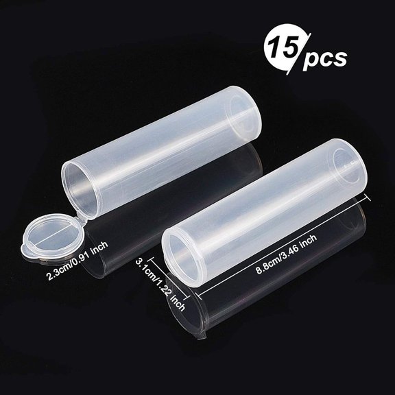 15pcs Transparent Plastic Bead Containers with Hinged Lids Flip Cover Column White 8.8x2.5cm Inner Diameter: 2.3cm