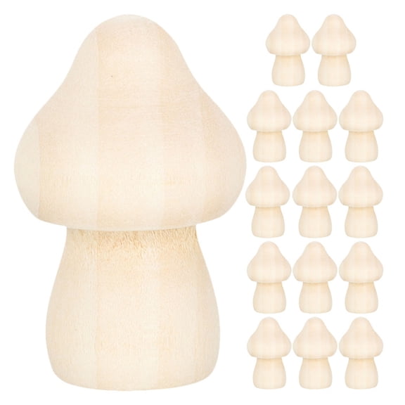 FENGGUIQU 15-Piece Unfinished Wooden Mushroom Ornaments for Craft Painting and Home Table Decoration Set