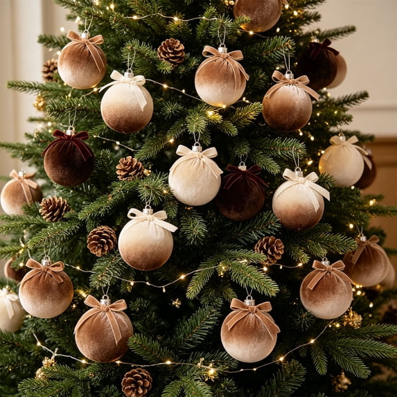 15pcs Velvet Fabric Christmas Ball Ornaments, Plastic Hanging Decorations with Soft Wrapped-Textile Finish for Xmas Trees Wreaths Mantels and Elegant Holiday Displays